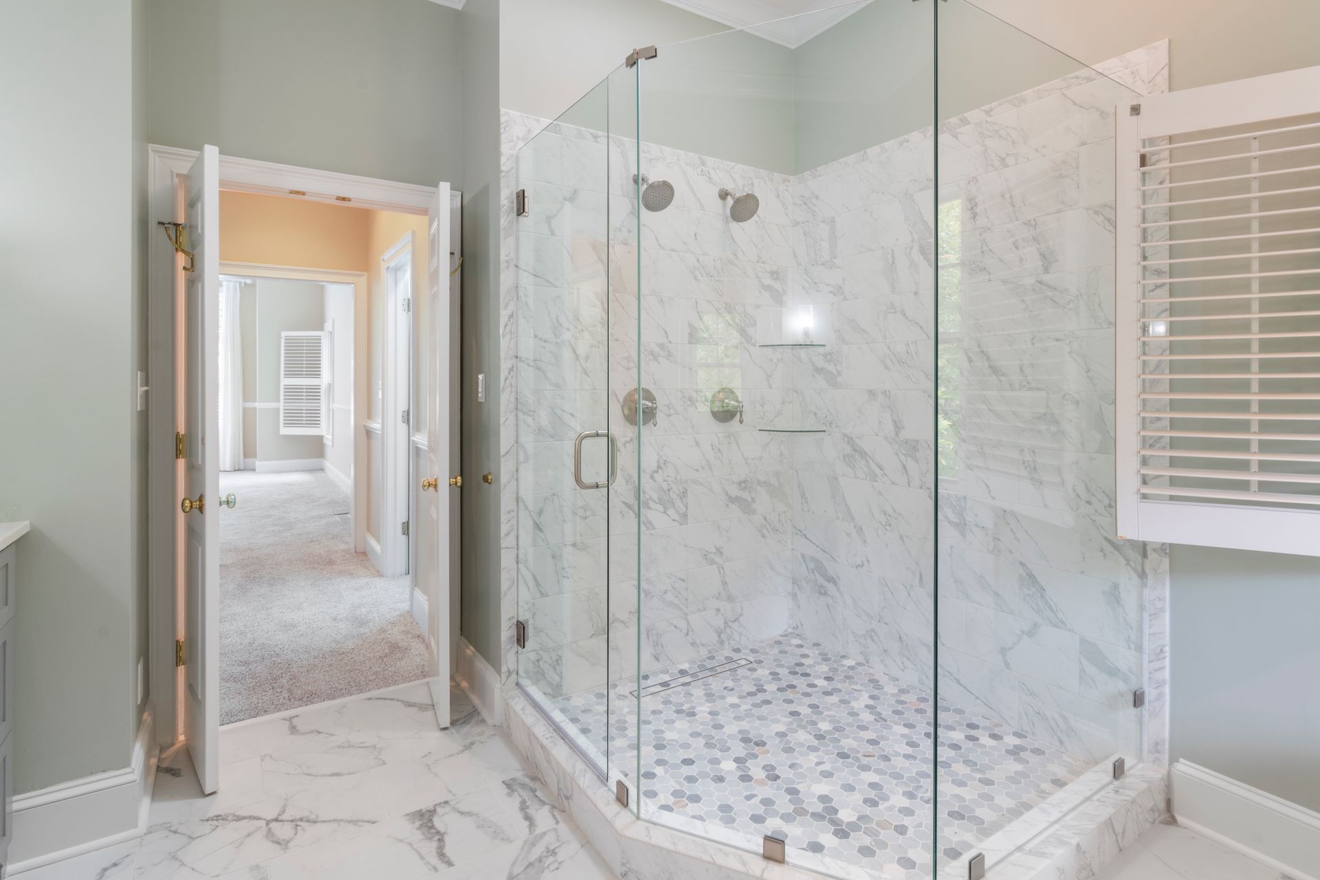 Custom Marble Corner Frameless Shower Enclosure
